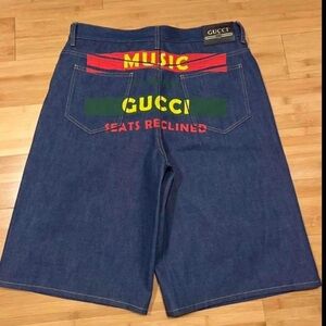 Gucci Blue Jean Shorts with Red and Yellow Details